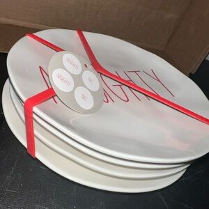 Set of 4 Melamine Rae Dunn Red Naughty/Nice plates